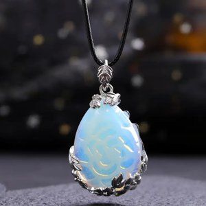 Opal Drop Shaped Pendant Necklace Glass Stone Pendant